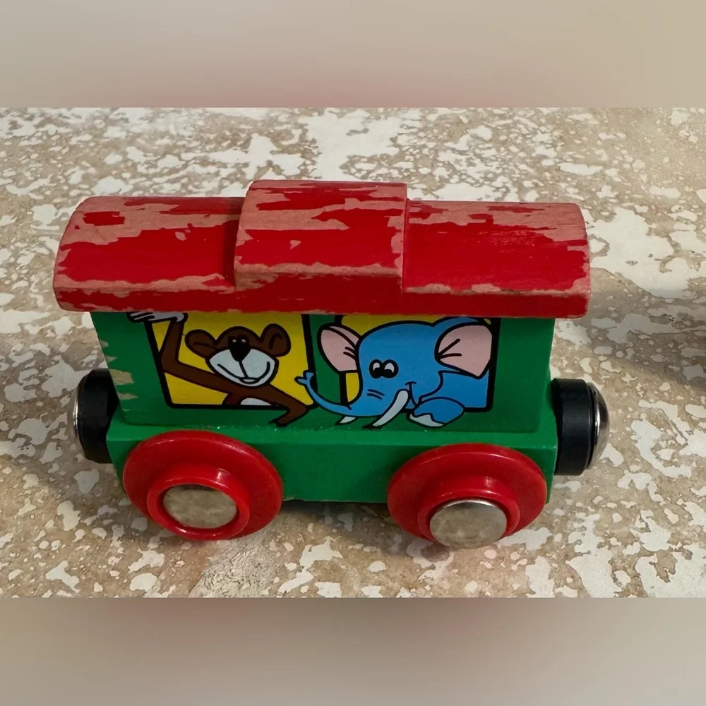 4 wooden train cars (including engine and Brio zoo) compatible w/ Brio &Thomas